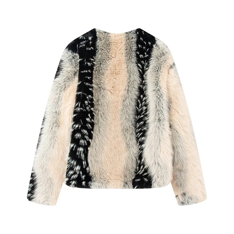 KEYANKETIAN 2026 Spring New Women's Artificial Fur Crop Coat Fashion Luxury Covered Button Contrast Color Blazer Short Outerwear