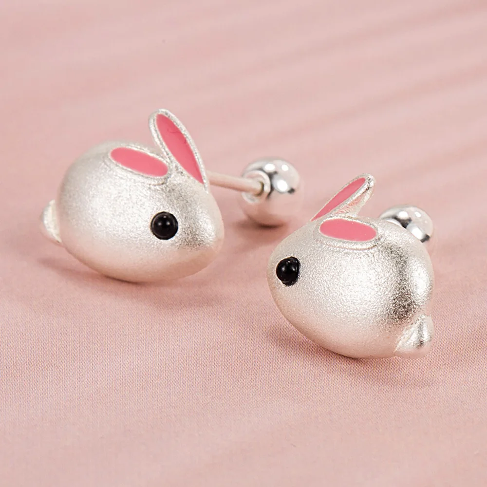 Romantic Rabbit Bead Screw Stud Earrings for Women New Real 925 Sterling Silver Girls Minimalist Fine Jewelry 2026 view 6
