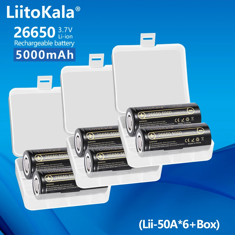 

6PCS LiitoKala lii-50A 26650 5000mah lithium battery 3.7V 5000mAh rechargeable -50A suitable for flashligh