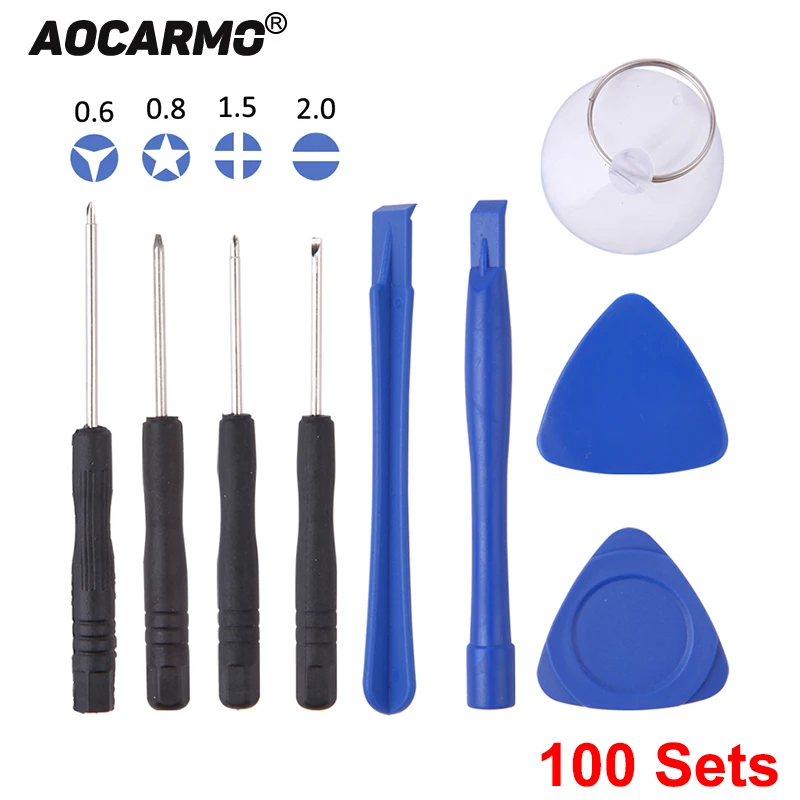 Aocarmo 100Sets/Lot For iPhone 9in1 0.6Y 0.8 1.5 2.0 Screwdriver Set Kit Mobile Phone Repair Screen Opening Tools