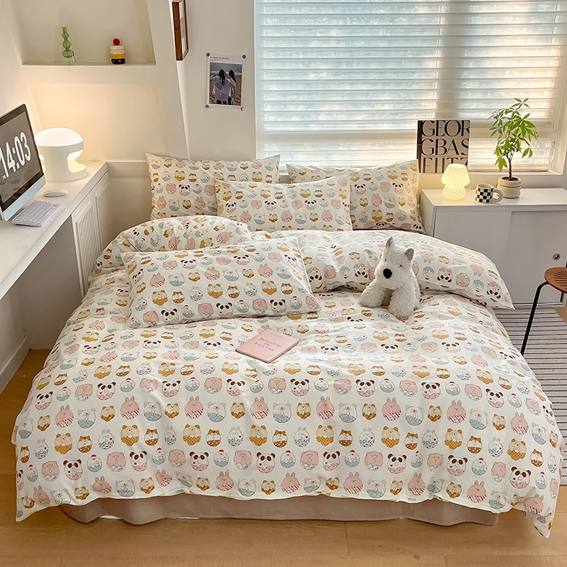 Cartoon Donut Animal Cotton Duvet Cover Set Sweet dessert Bedding Set Kids Girls Cute Animal Comforter Cover with 2 Pillowcases