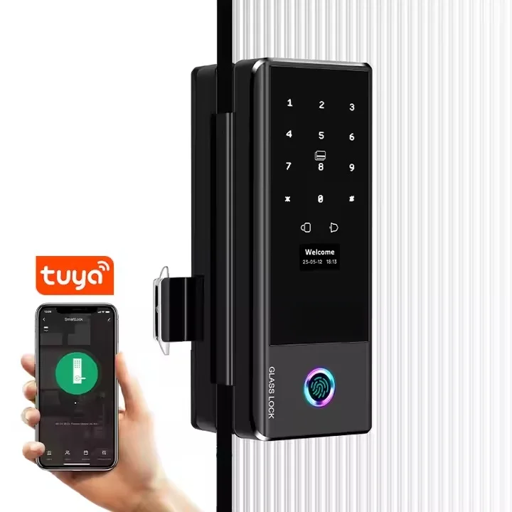 

July003 Tuya Smart App Biometric Fingerprint Smart Lock for Glass Door Right&Left Direction Adjustable