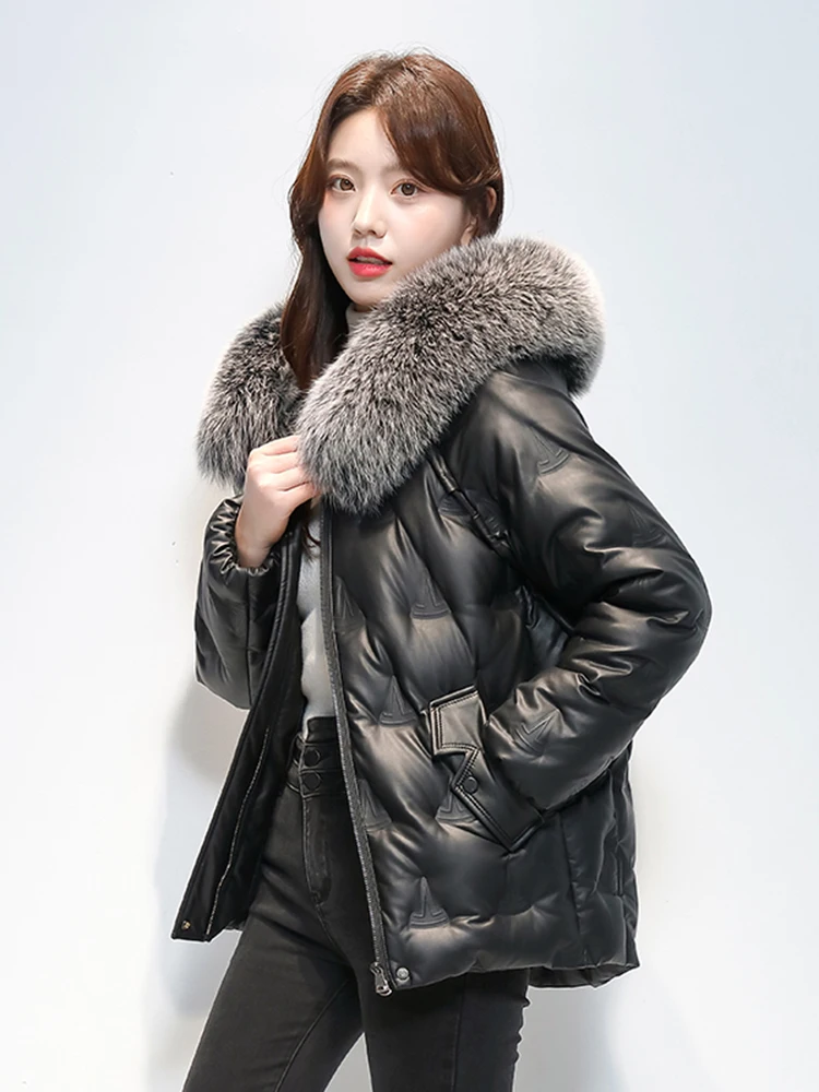 Haining Fur Jaet レディース オート リアルレザー シープスキン ウィンターコート ファーカラー 通勤用 長袖 ジッパー開閉