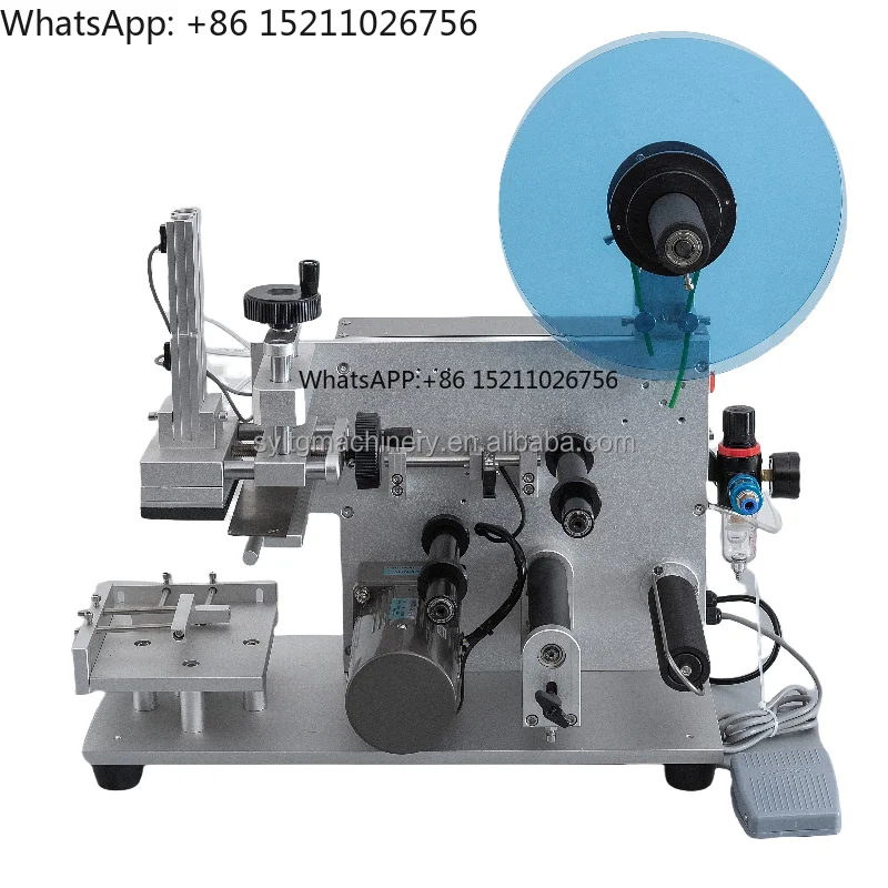MT-60 Semi-Automatic Labeling Machine for Plastic Glass Jar Lids Boxes Card Bags Pneumatic Top Flat Labels