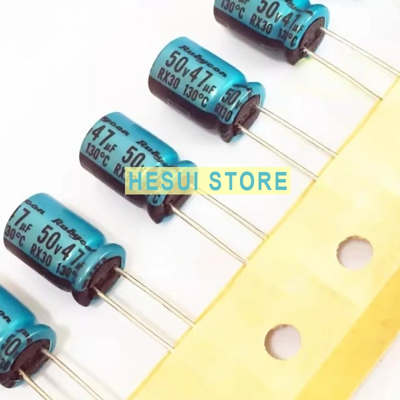 

Рубиновый электролитический конденсатор, 10 шт., 50 В, 47 мкФ, 8X11,5 RX30, высокая термостойкость, 130 градусов, RUBYCON 47 мкФ, 50 В
