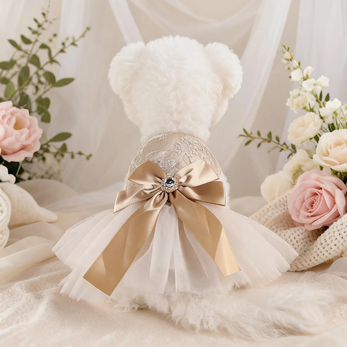 Champagne Gold Princess Dress Pet Cat Dog Jumpsuit Light Luxury Celebrity Style Pet Clothing for Small Pets Puppy Clothes
