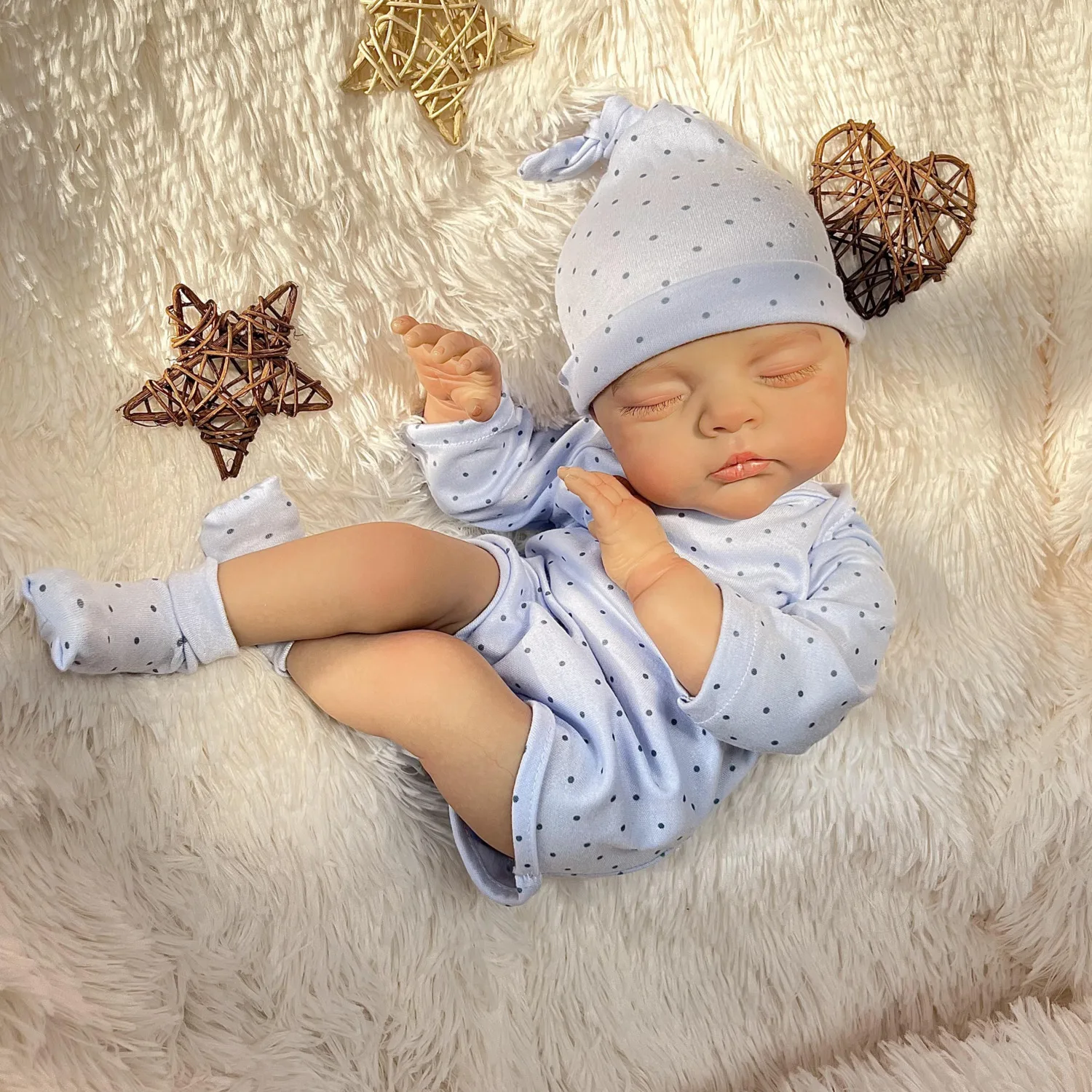 Bambola Reborn Dormiente da 19 Pollici (48 cm), Realistica con Arti in Vinile e Corpo in Stoffa, Regalo di Compleanno Fatto a Mano per Bambini