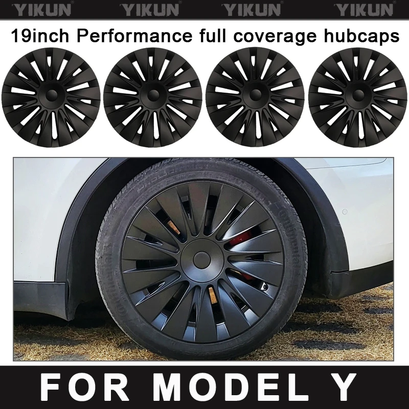 4PCS Hub Cap for Tesla Model Y 19-Inch Hubcap Performance Replacement Wheel Cap Automobile Full Rim Cover Accessories 2018-2024