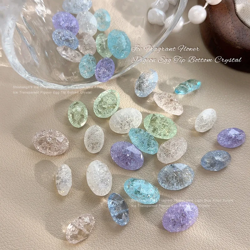 K9 Crushed Ice Crack Oval Crystal Transparent Light Blue Green Purple White Nail Art Accessories Rhinestones Decoration Manicure