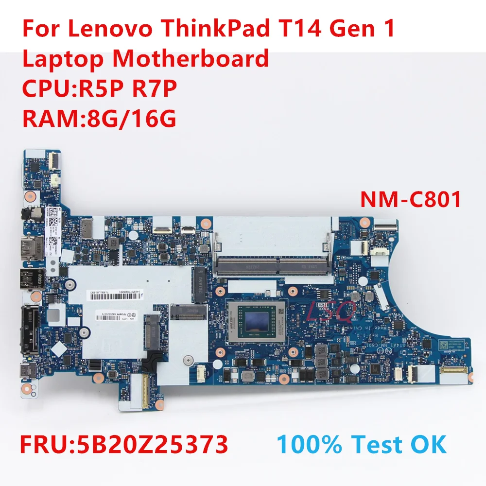 

NM-C801 For Lenovo ThinkPad T14 Gen 1 Laptop Motherboard With CPU:R5P R7P FRU:5B20Z25373 100% Test OK