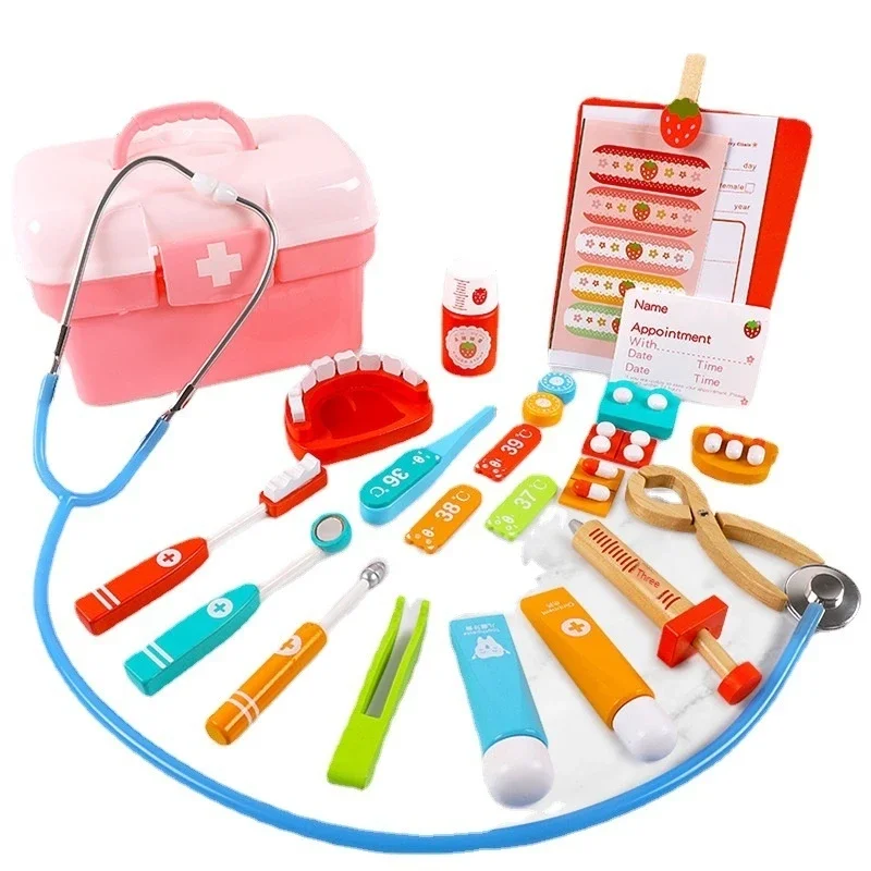 De madeira Play House Simulação Doctor Set para Crianças, Menina Enfermeira Brinquedo, Divertido Interativo, Dia de Natal, Presente de Aniversário, Dentista