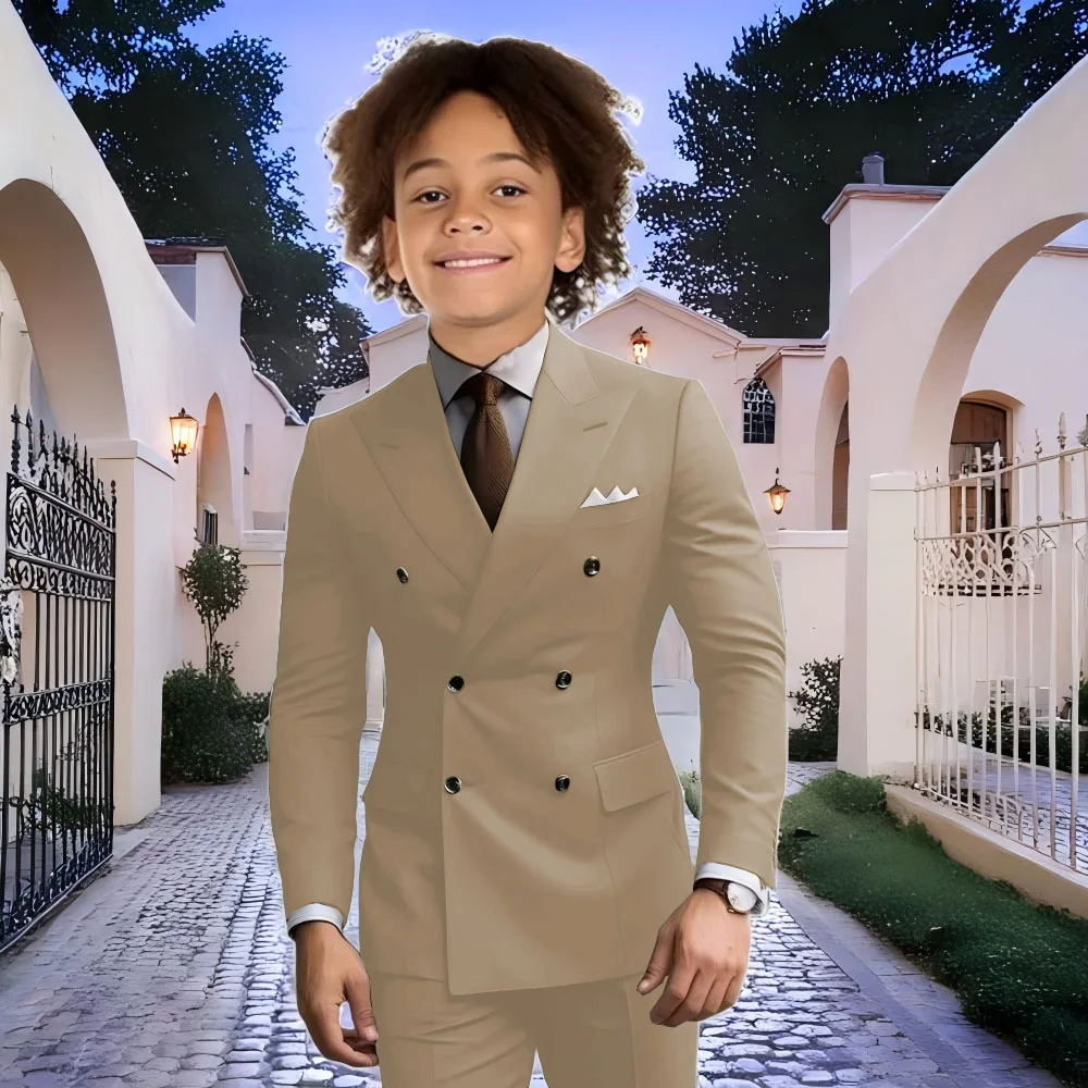 Fashion Light Grey Boy Suit Wedding Tuxedo Double Breasted Formal Child Jacket 2 Piece Blazer Pants costume enfant garçon