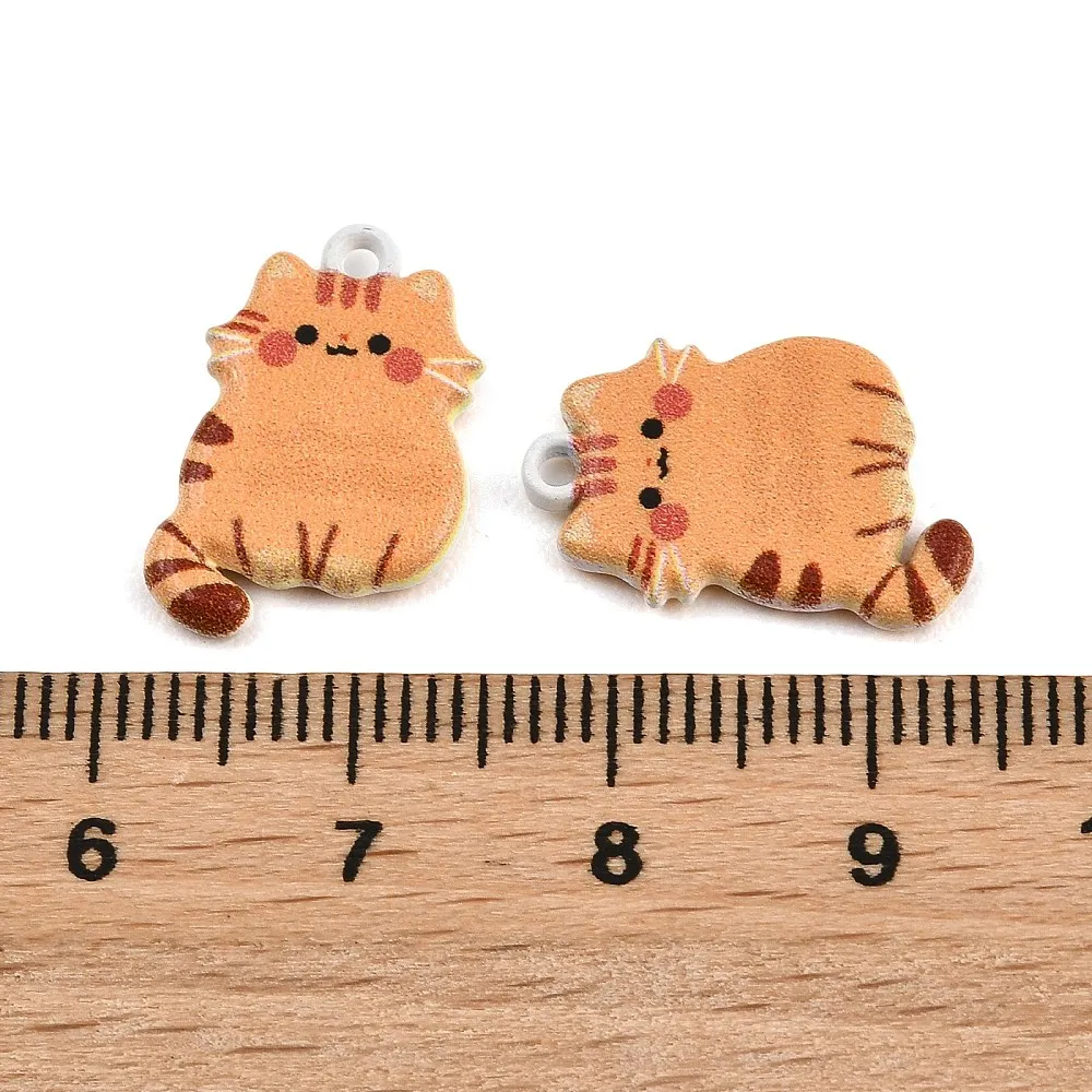 20x Double-Sided Printed Cat Alloy Charms Cartoon Fluffy Kitten Pendant Orange for DIY Earrings Necklace Keychain Jewelry Making