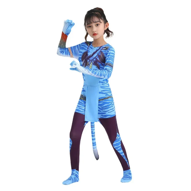 الصورة الرمزية 2 صبي الفتيات بذلة تأثيري حلي طريق الماء Neytiri الأطفال ارتداءها مرحلة الملابس هدية حفلة الهالوين