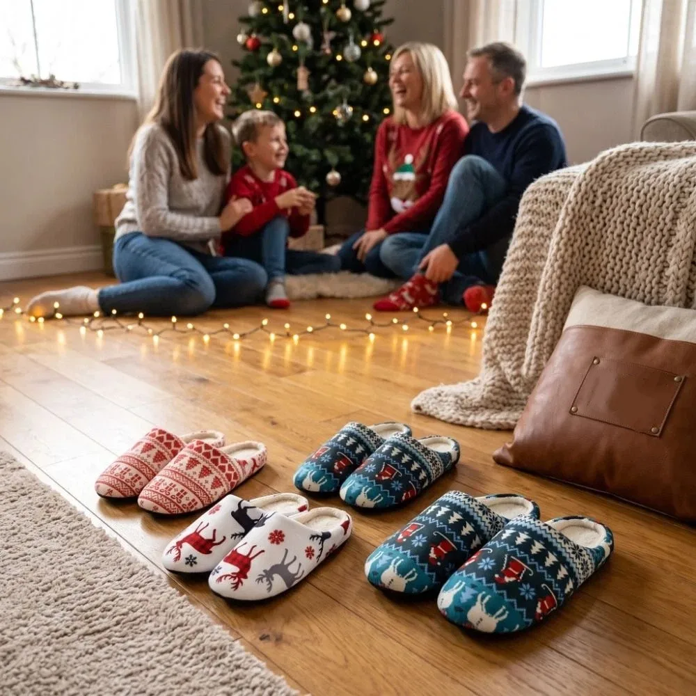 Soft Santa Claus Christmas Slippers Tree Warm House Shoes Non-Slip Reindeer Winter Slippers Christmas