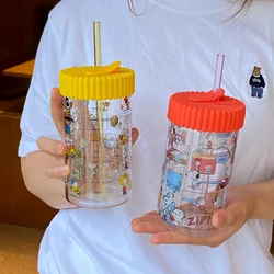 Anime Peanuts Kawali Snoopy Glass Straw Cup Cartoon Water Cup Large Capacity Portable Children Cute Toys Birthday Gift For Girls