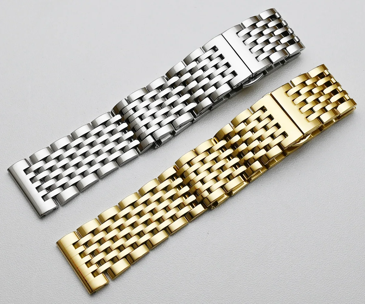 Curved End Stainless Steel Watch Band 18mm 19mm 20mm 21mm 22mm Replacement Strap Butterfly Clasp Watchband Bracelet Silver Gold