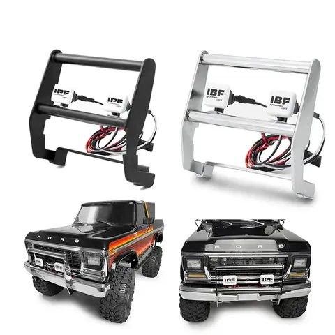 Traxxas TRX-4 Ford Bronco 1/10 RC 크롤러 부품 W23 용 IPF Word LED 스포트라이트가있는 스테인레스 스틸 충돌 방지 앞 범퍼
