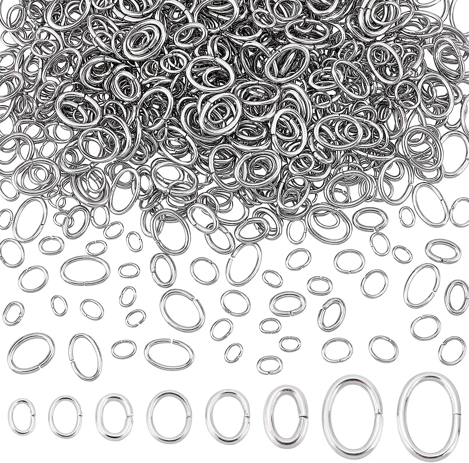 50Pcs Stainless Steel Oval Split Jump Open Rings Connectors For DIY Bracelets Necklaces Chain Jewelry Findings Making Supplies