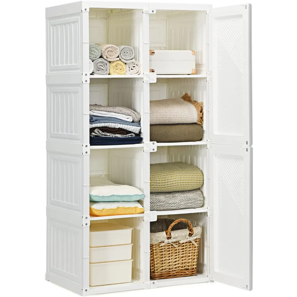 Portable Closet Wardrobe, Foldable Clothes Organizer with Cubby Storage, Hanging Rods, Easy Assemble Clothing Storage with Magn
