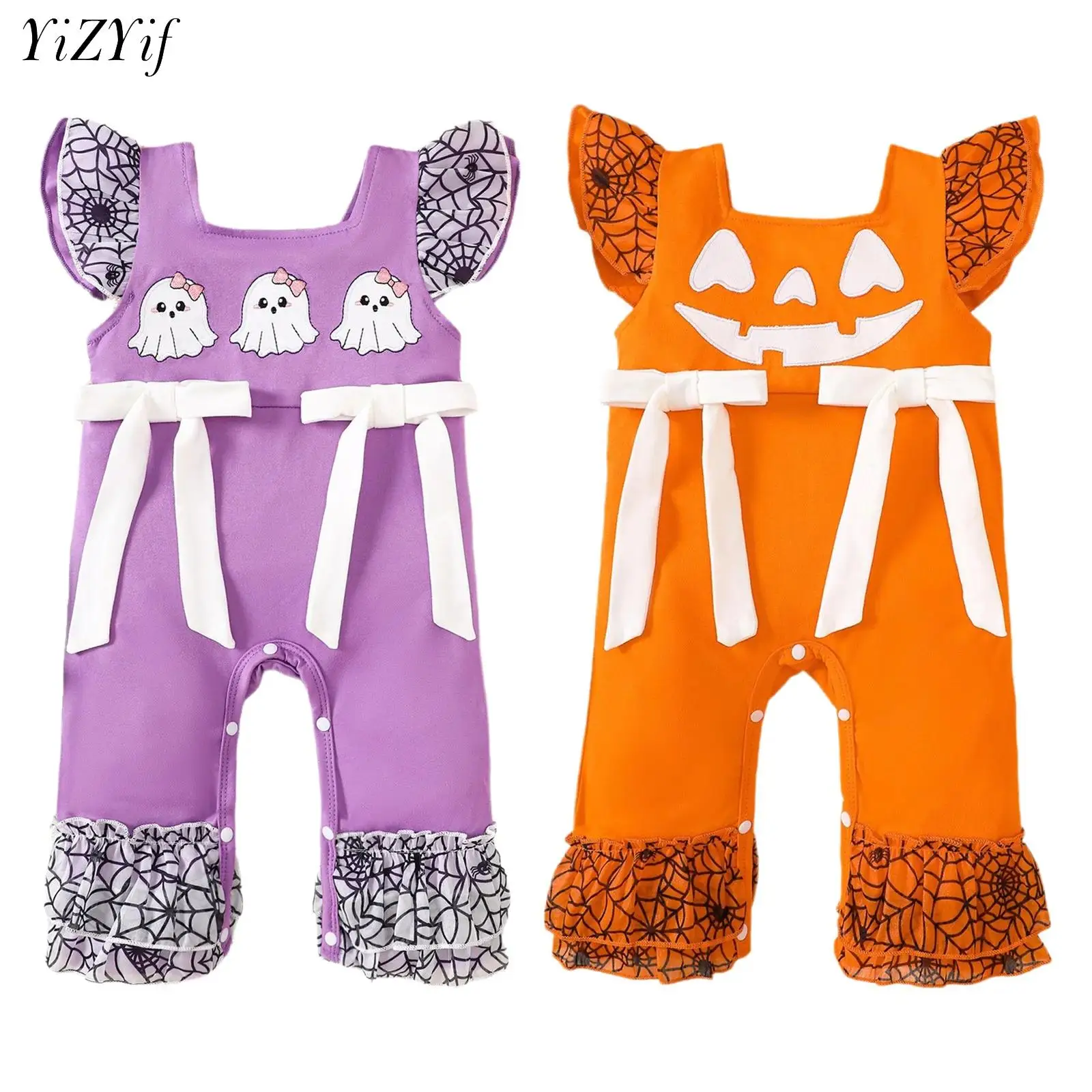 

Одежда для маленьких девочек, милый комбинезон с бантом и принтом призраков, комбинезон на Хэллоуин, костюм тыквы для карнавальной тематической вечеринки, ролевые игры