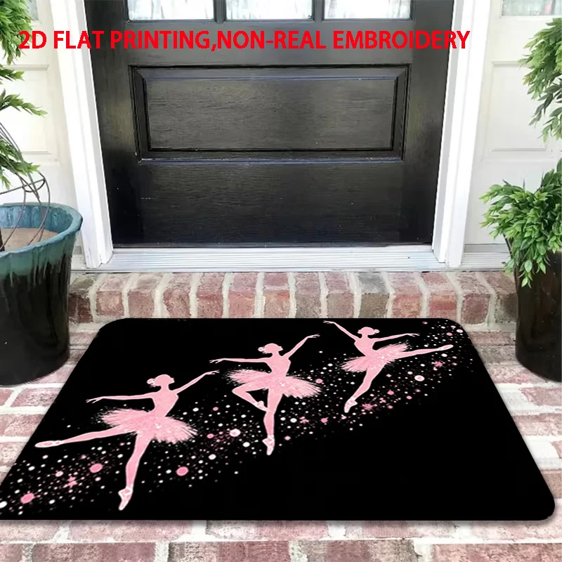 Stylish Ballet Dancer 2D Printing Doormat Indoor Mat for Home Entrance Hall Glitter Pink Dance Floor Accessory Cute Decorative M