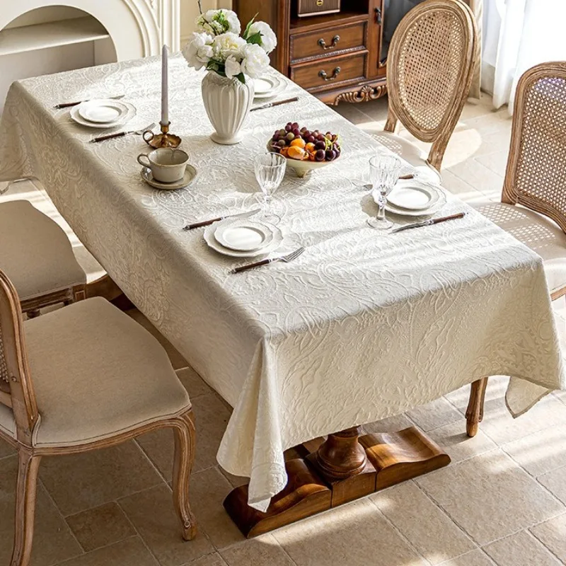 Waterproof Oil Proof French Vintage Rectangular Tablecloth Washable Linen Feel PVC Table Cover Dining Table Home Kitchen Decor