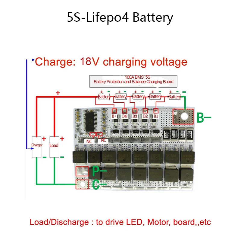 BMS-placa ecualizador de equilibrio activo 4S, para batería de litio Lifepo4 LTO, 14,4 V, 18V, 21V, 100A, con placa de protección de equilibrio