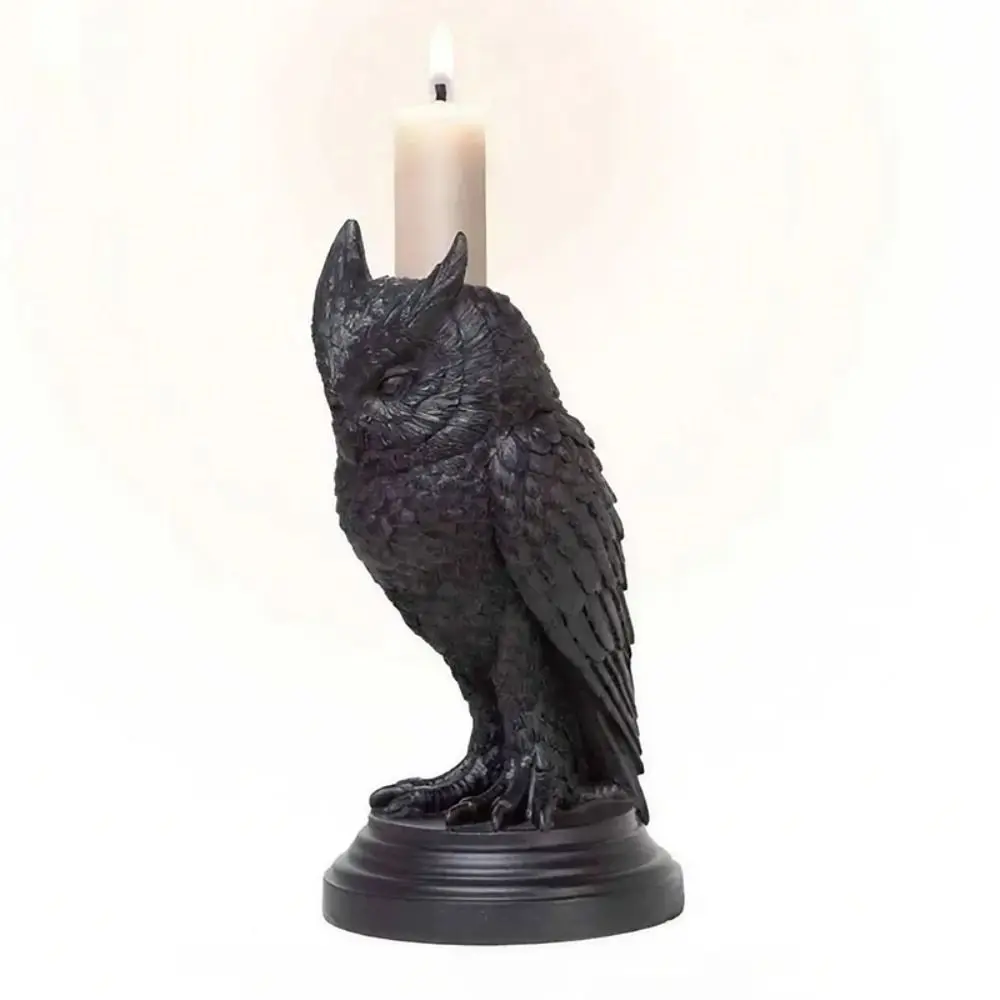 Black Halloween Gothic Candle Holder Craft Resin Gothic Crow Candle Holder Owl Crow Owl Candle Stick Living Room