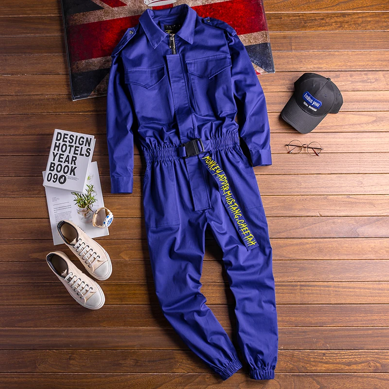 

Couple's Dance Performance Onesie Blue Color Matching Men's Bar Nightclub Workwear Trousers Casual Loose Fit Youthful Sle
