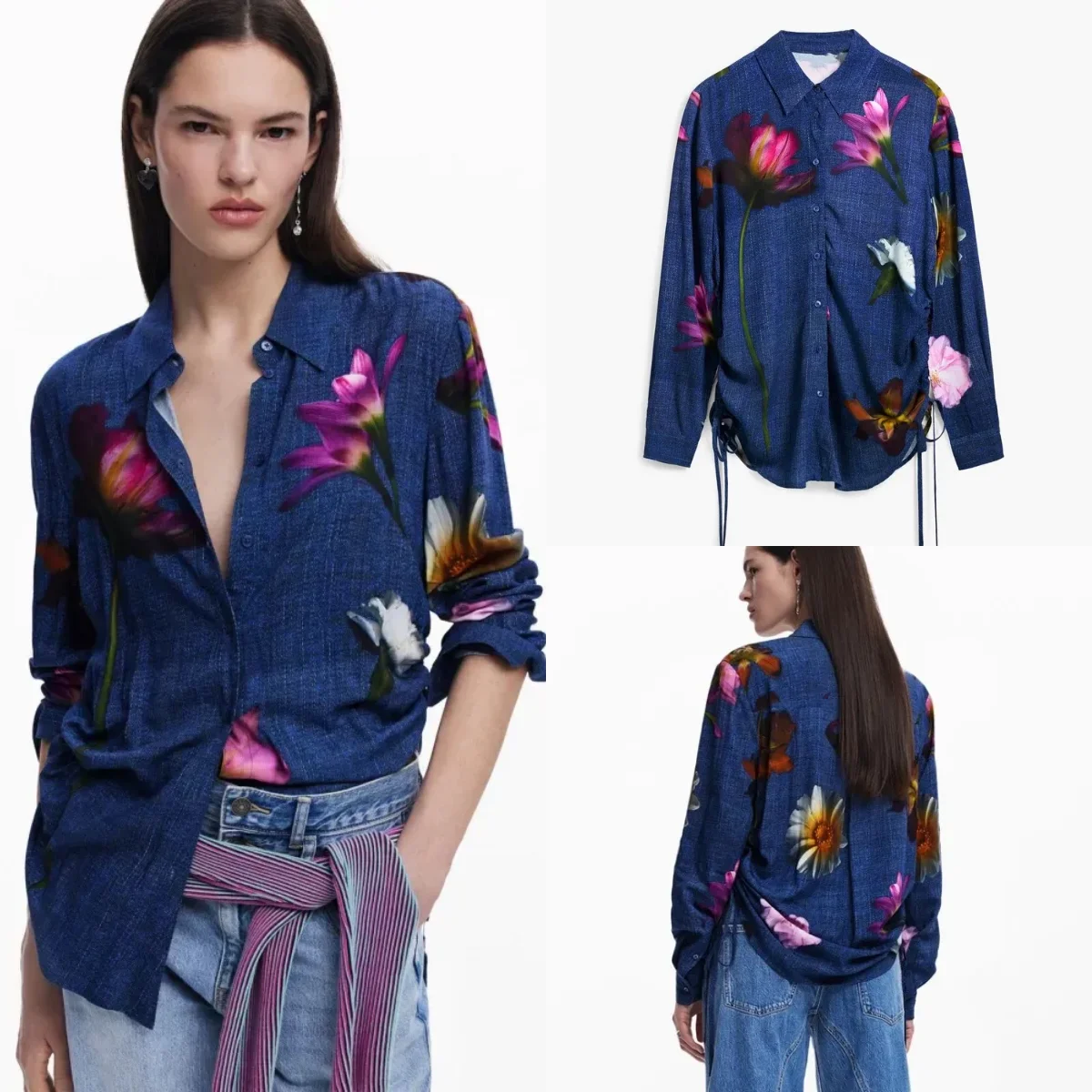 

2025 New Foreign Trade Spain Original Single Women's Shirt Bohemian Style Printed Loose Square Neck Designer's Shirt