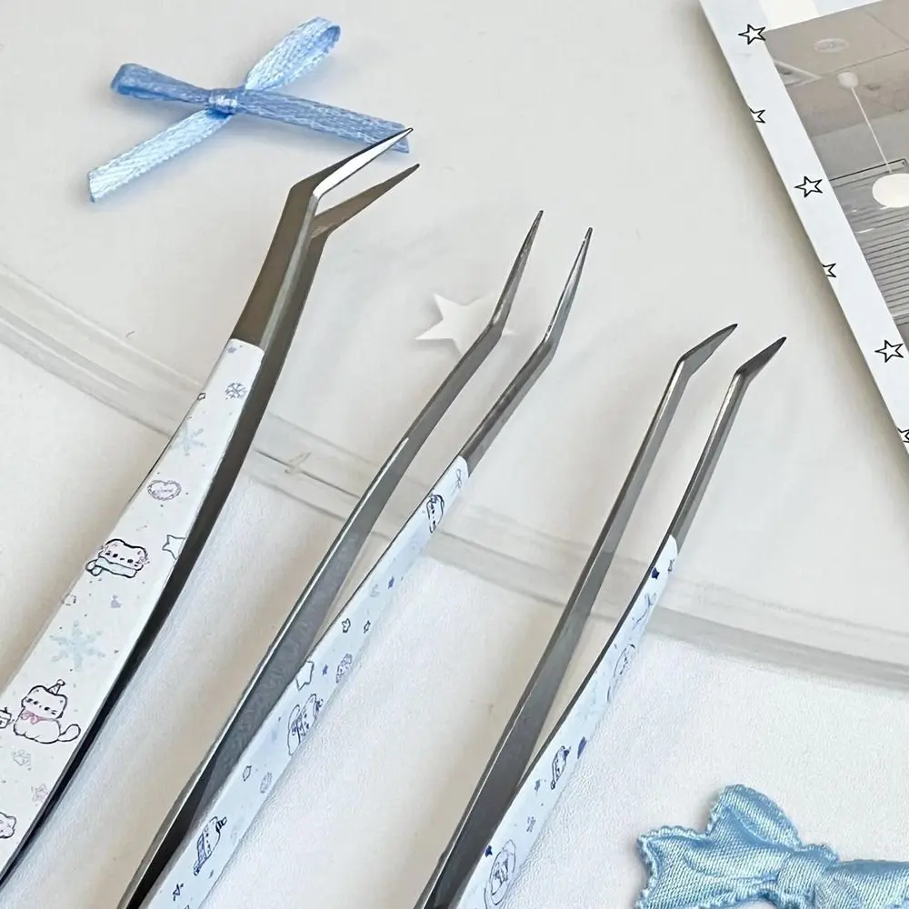 Cute Cat Print Journal Scrapbooking Tweezers Angled Bend Tip Stainless Steel Angled Tip Tweezers Craft Tweezers
