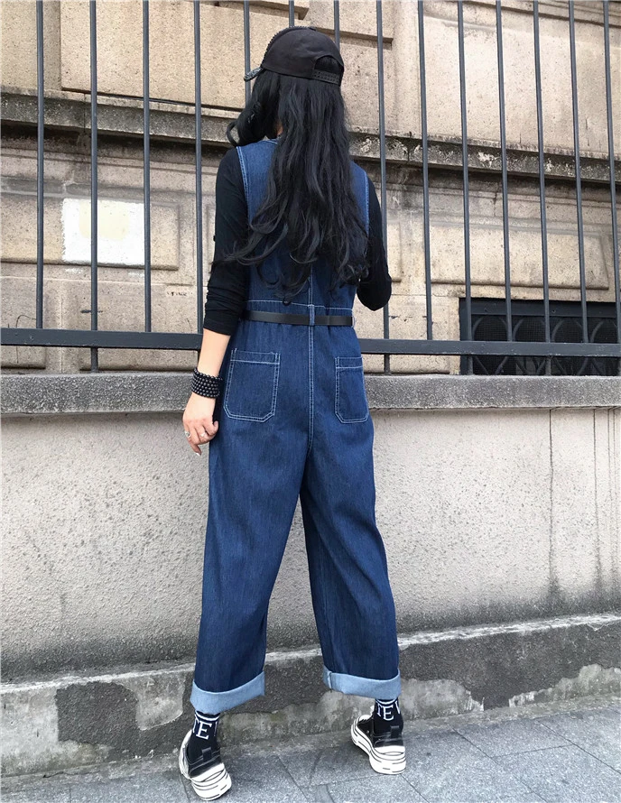 Kombinezon z wysokim stanem, proste nogawki, plus size, luźny krój, koreański styl, wyszczuplający, nowość na jesień.