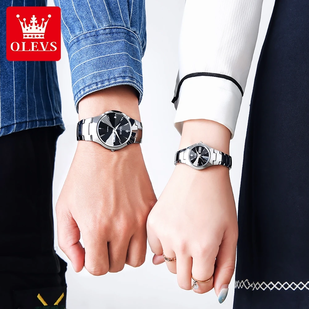 OLEVS 8697 Luxury Couple Quartz Watch Movement Reloj Waterproof  Luminous Watch For Couple Dual Calendar Display Couple Watches