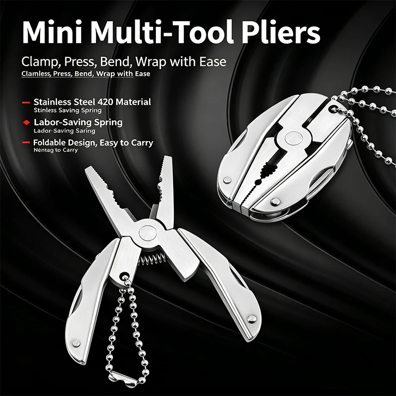 Multifunctional Stainless Steel Pliers Mini Wrench Tool Set Compact 5- In- 1 Multipurpose Pliers Wrench Set with Sheath Tool Kit
