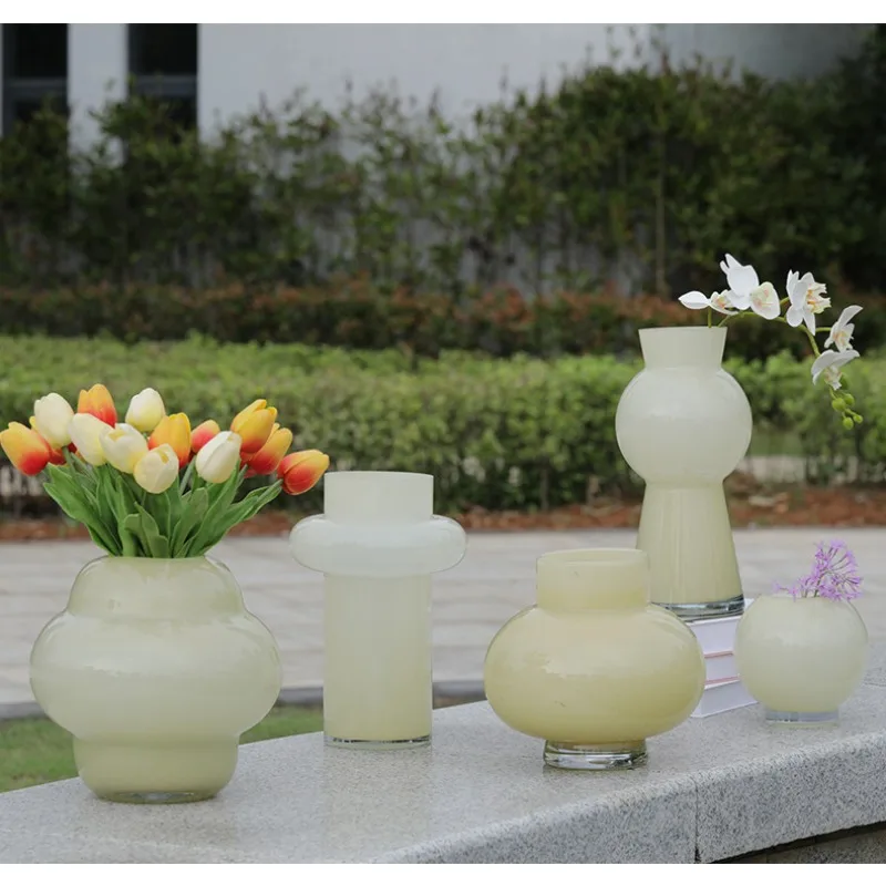 

Handmade cream yellow glass vase high-end soft decoration living room home dining table decoration ornament