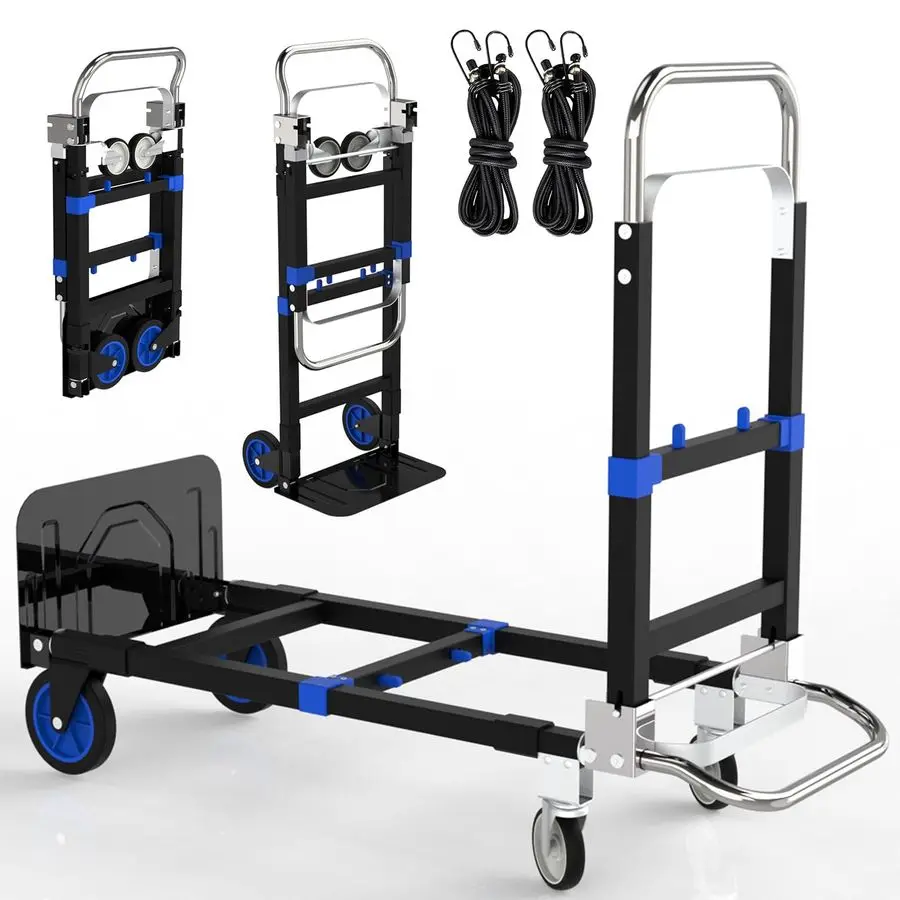 

in 1 Collapsible Hand Truck Dolly Cart with Wheels Collapsible Folding handtruck Dolly with IM amp Straps Portable Adjustable Si