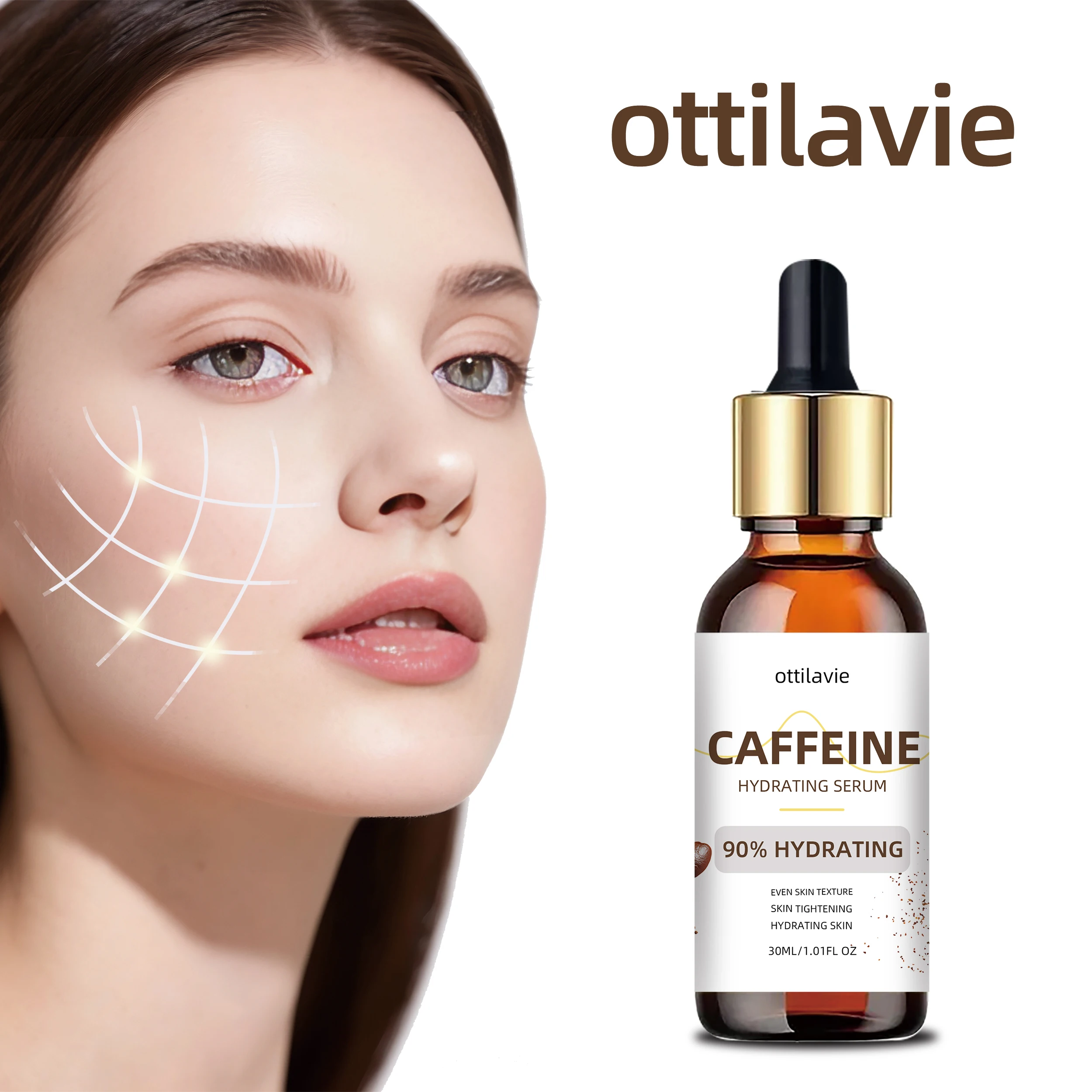 

ottilavie Caffeine Hydrating Serum – Suitable for all skin types, fast-absorbing and non-greasy. Firms, lifts