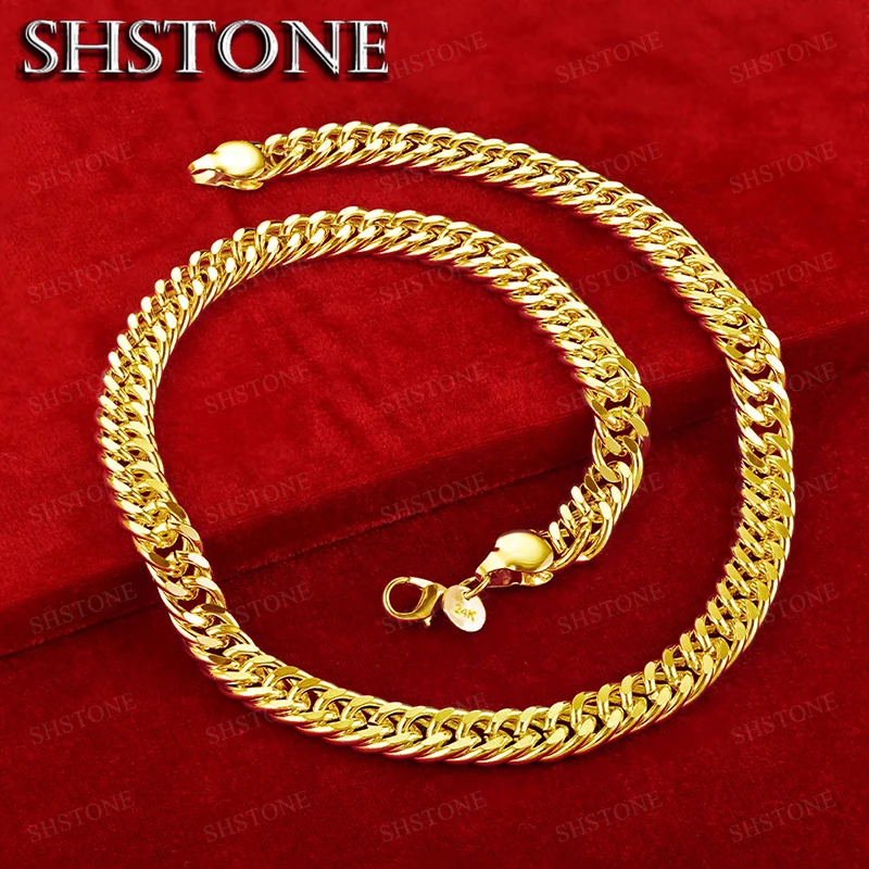 18K Gold 10mm Wide Hip Hop Side Chain Necklace For Women Men Fashion Party Wedding Engagement Fashion Jewelry
