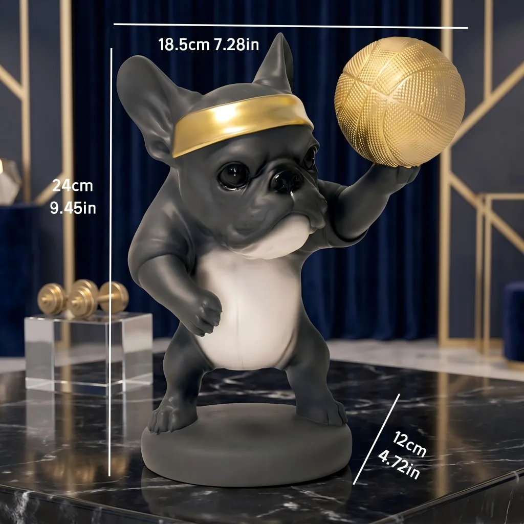 Basketball Dog Figurine Resin Hand-Painted French Bulldog Statue Home Office Desktop Decor Collectible Gift for Basketball Fans