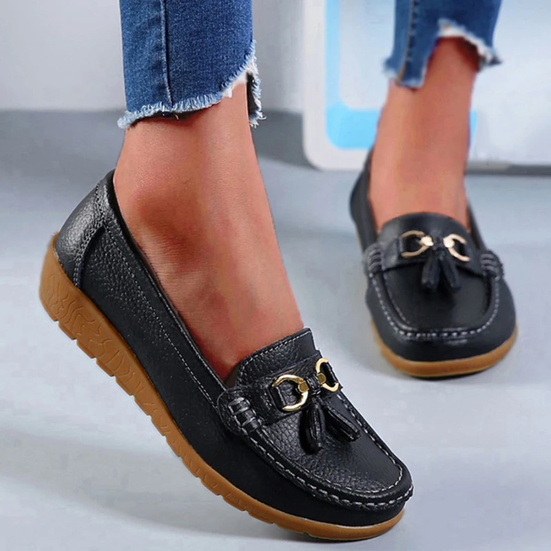 Genuine Leather Fashion Wedge Women Flats Tenis Shoes Woman Slip On Shoes Women Moccasins Ballerina Female Footwear Plus Size