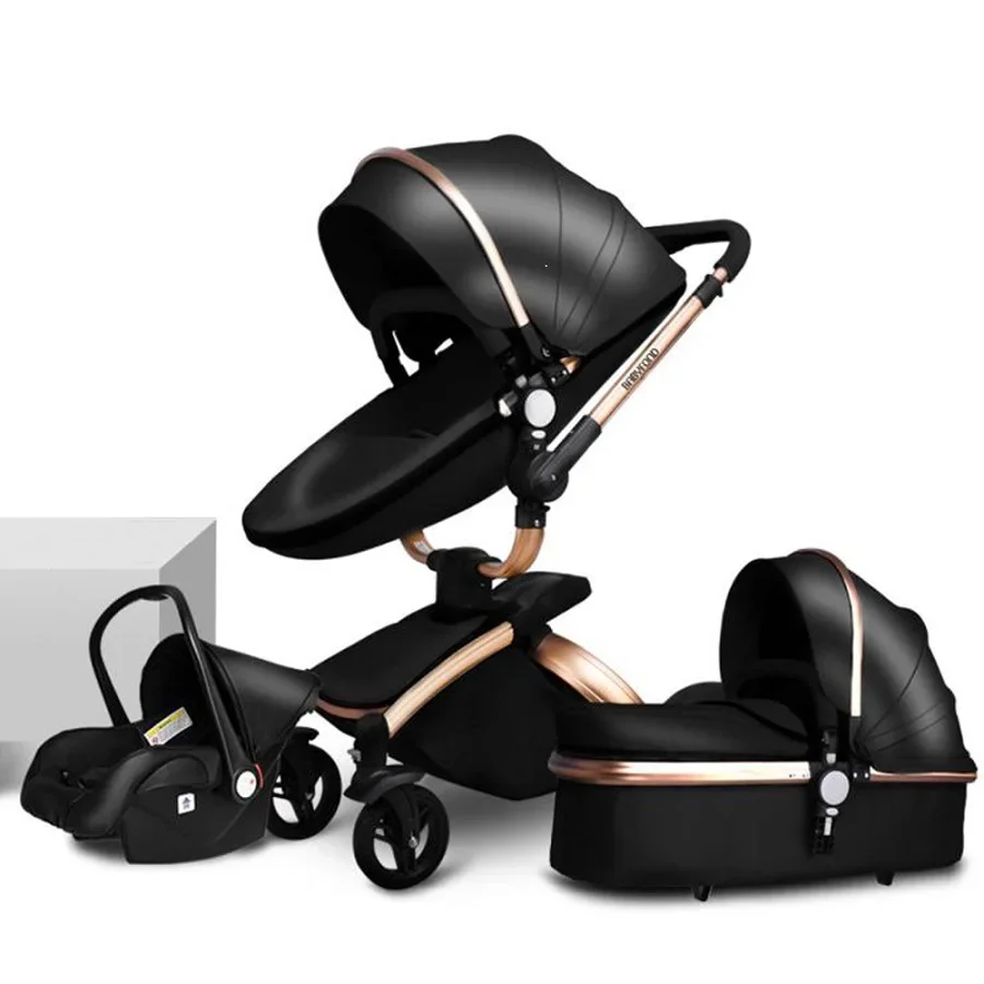 New baby stroller 3 in1, PU leather baby carriage,Newborn Two-way Foldable stroller, Baby Pram, kinderwagen,baby pushchair