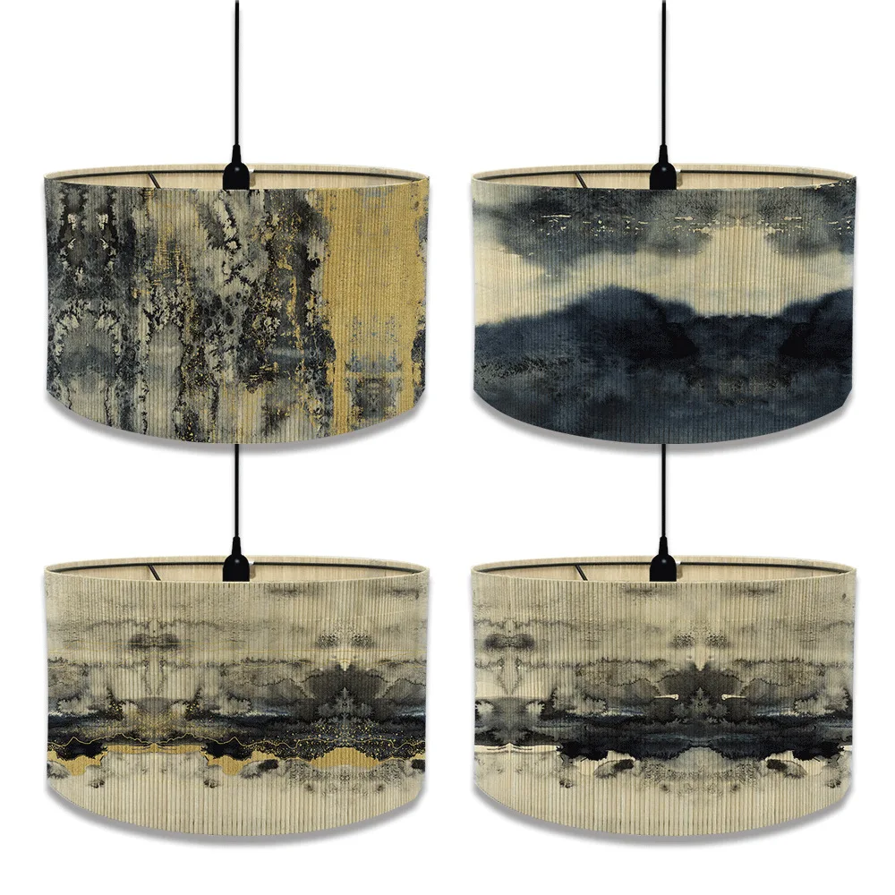 European Bamboo Lampshade Marble Printed Pendant Lamp Lampshade E27 for Home Living Room Decoration