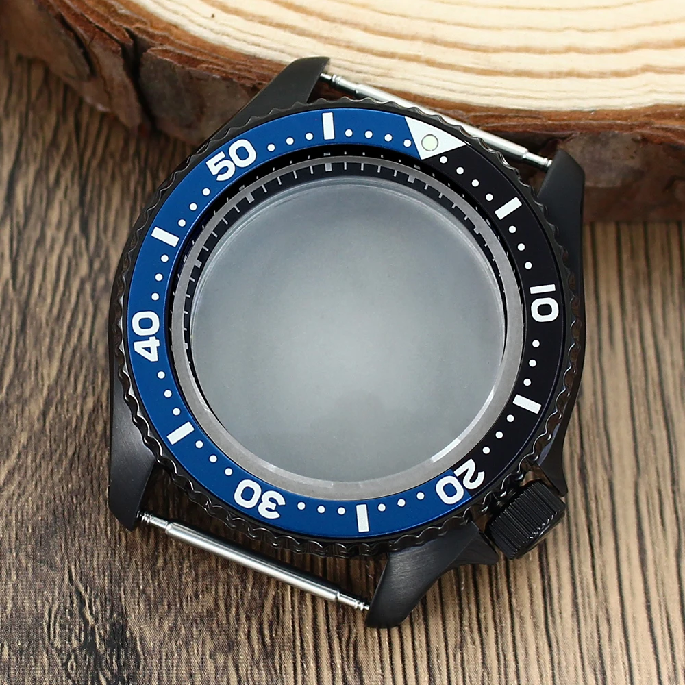 for SKX007 NH35 NH36 Mechanical Movement Watch Case 42.5mm Black Mod DIY Parts Sapphire Crystal With Green Chapter Ring Bezel