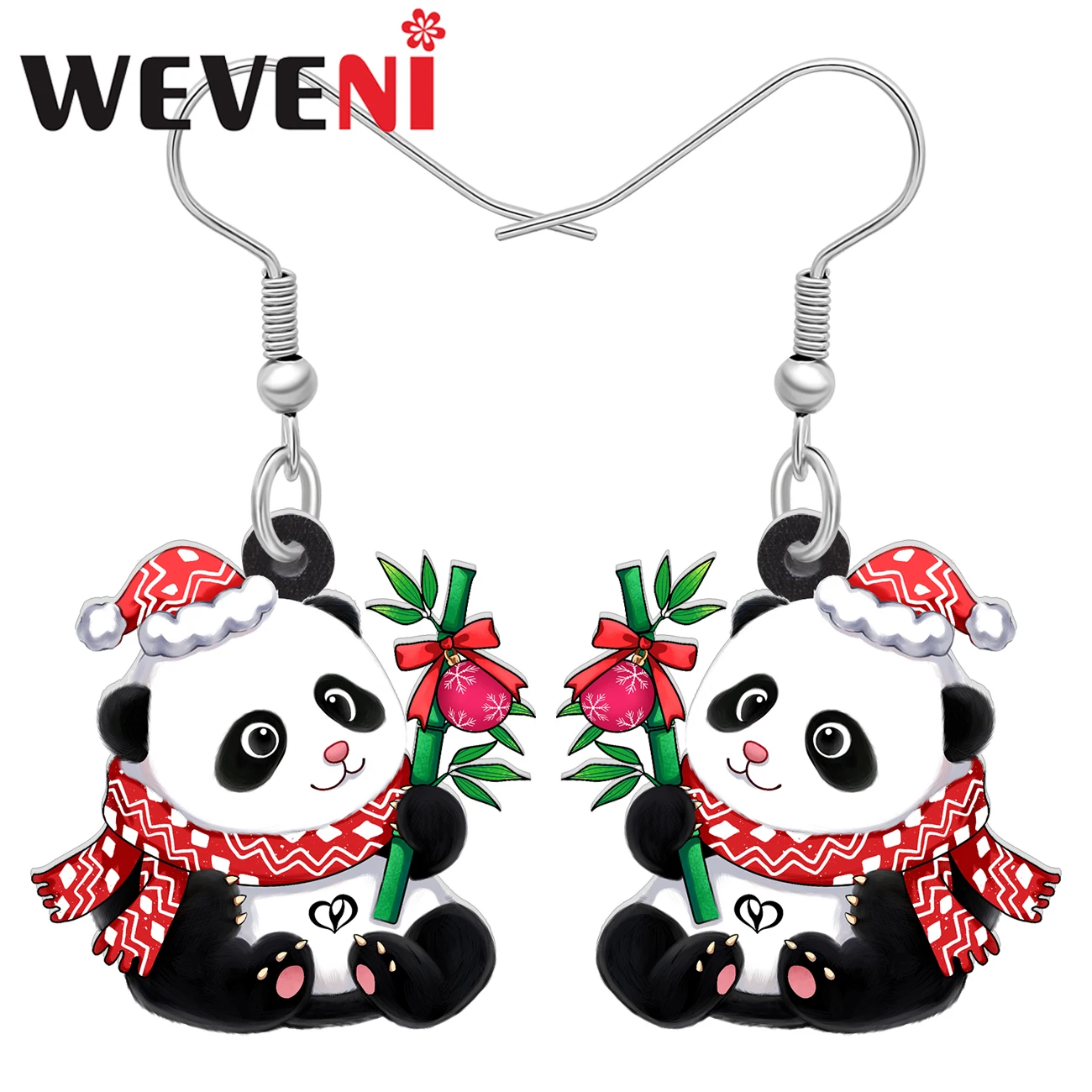 Weveni Acrylic Christmas Day Cute Bamboo Panda Earrings Novelty Animal Dangle Drop Charms Fashion Decoration For Women Girl Gift