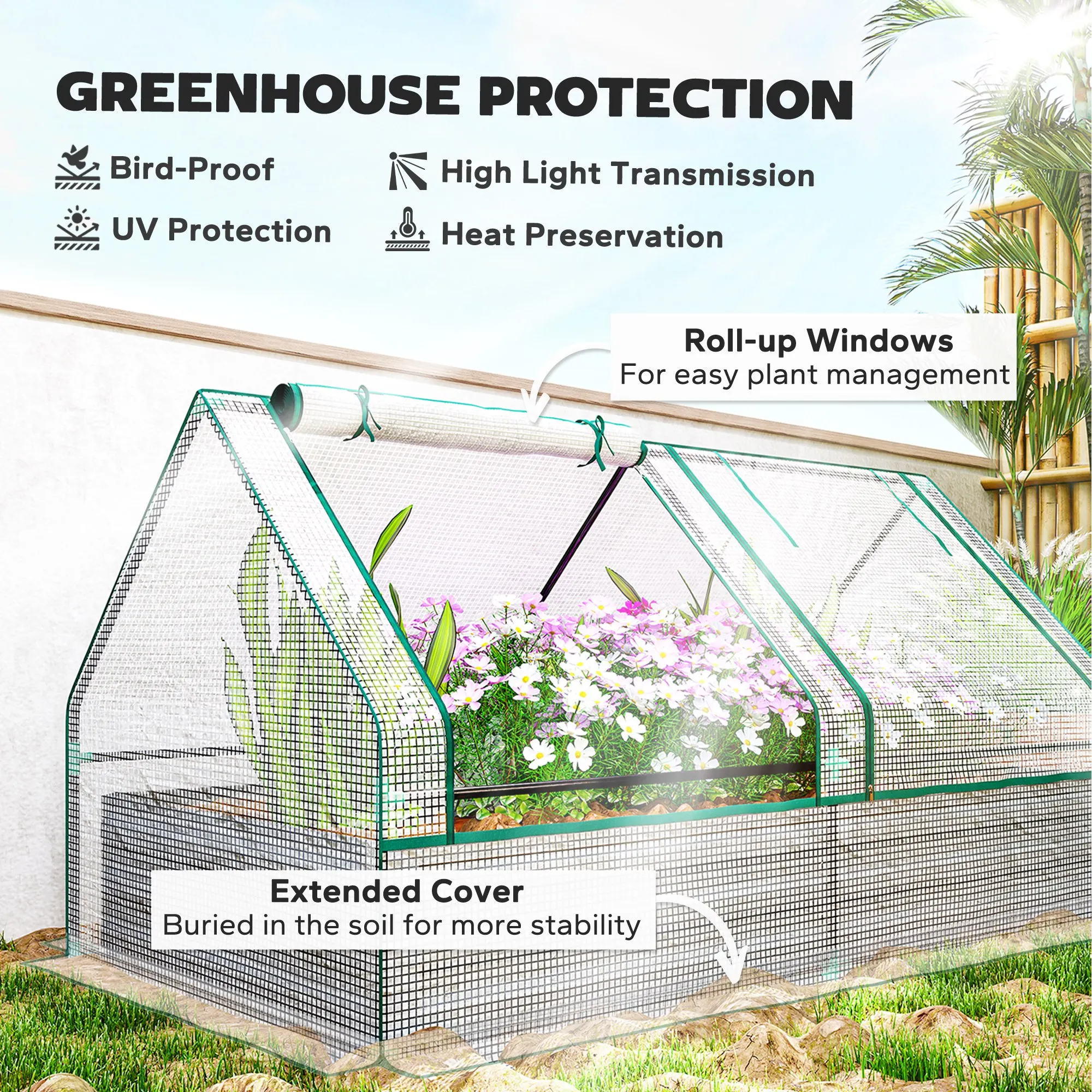Raised Garden Bed with Greenhouse, Planter Box with Cover, White and Dark Gray