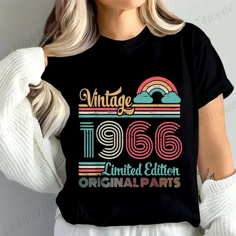 Stylish Women T-Shirts Casual Summer Fashion Top Vintage 1966 Ltd Edition Original Parts 60 Years My Birthday Print Women's Tees