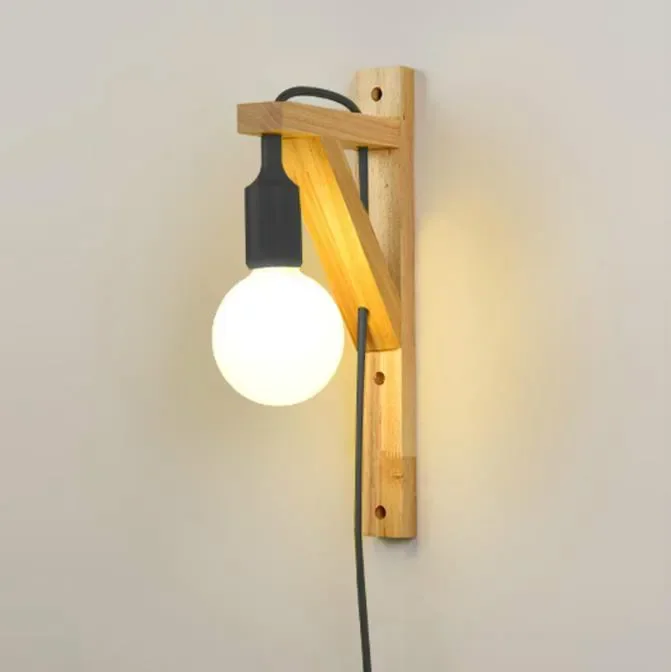 

Wall lamps with cable Simple Wooden Creative hanging solid wood for stairs aisle light living room Sconce Lamp Fixtures