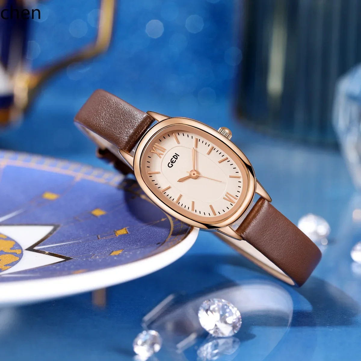 

ZZB new oval dial minimalist retro high-end small genuine leather quartz watch