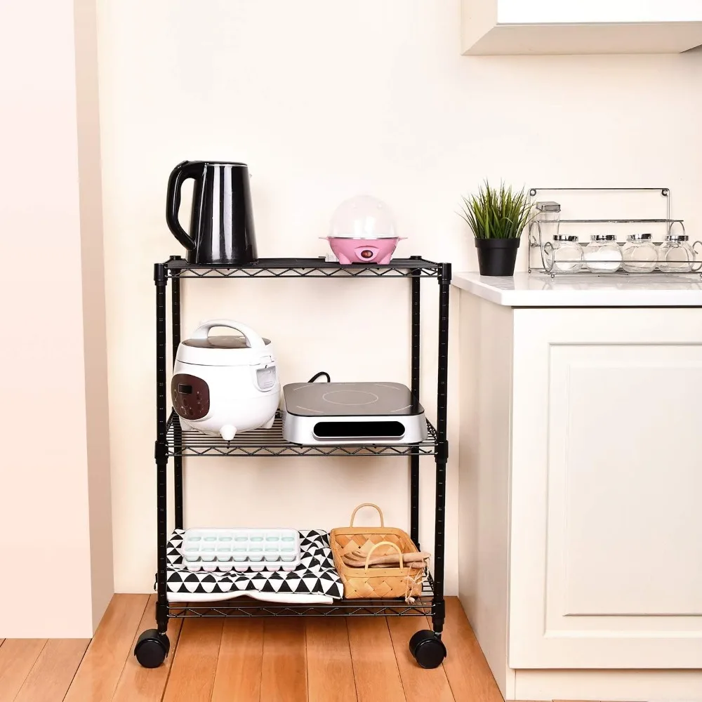 Simple Deluxe Heavy Duty 3-Shelf Shelving with Wheels, Adjustable Storage Units, Steel Organizer Wire Rack, Chrome